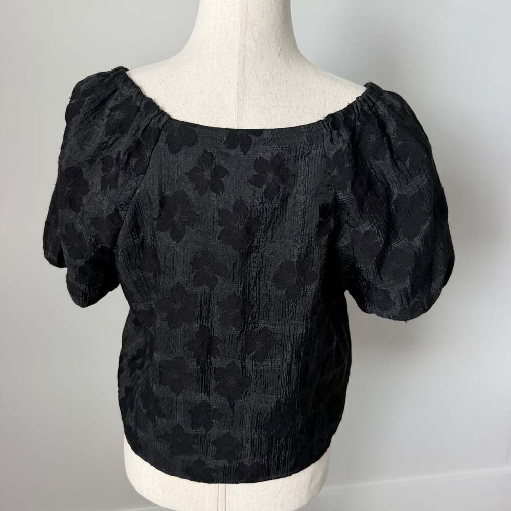 Madewell Black Jacquard-Weave Ruffle-Hem Wrap Top - Picture 2 of 4
